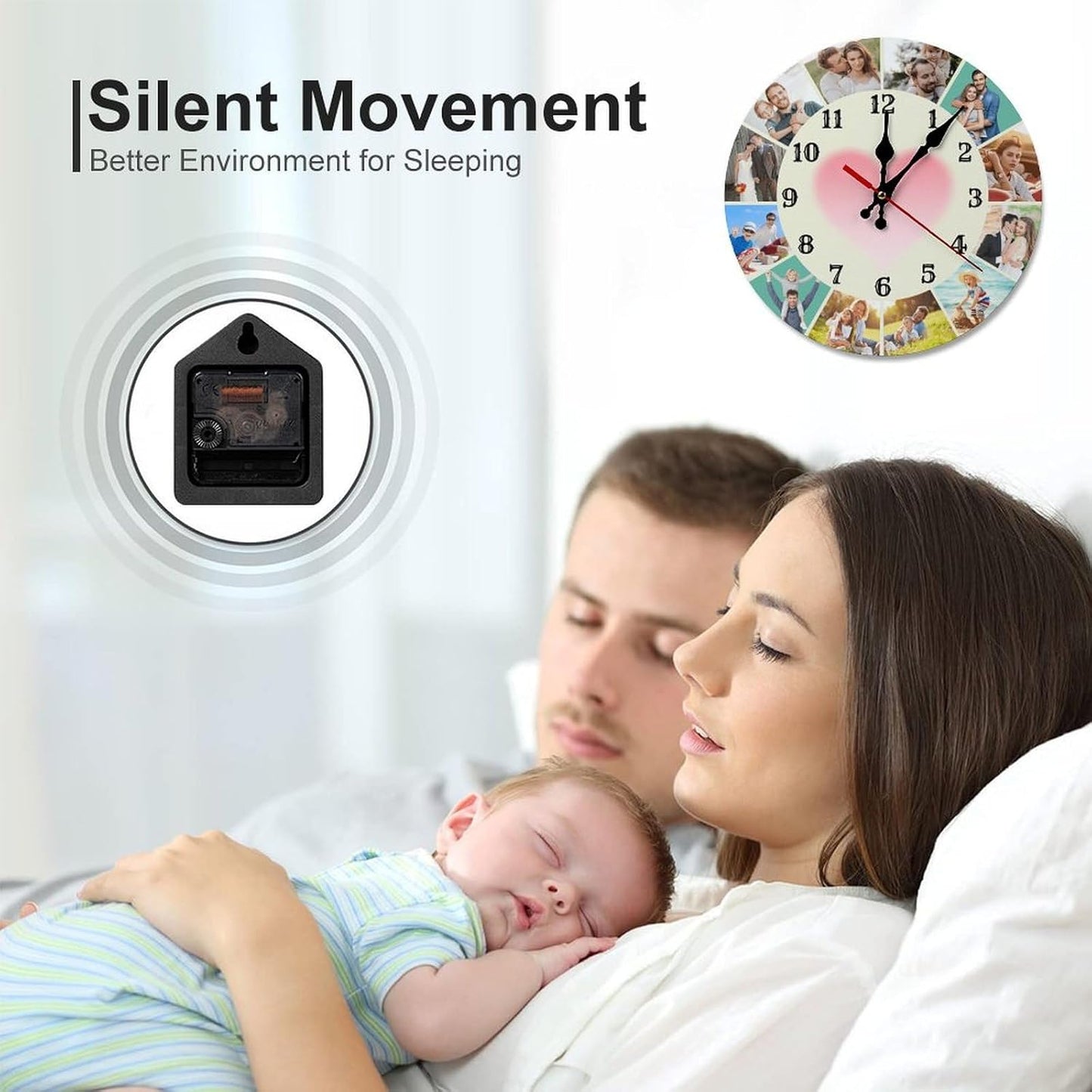 Custom Wall Clock,Personalized Wood Clock add Your Photo/Text,Customizable Silent Round Decoration for Kitchen Bathroom 15.7inch style7