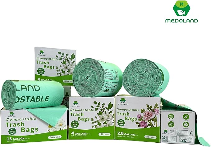 BPI Certified Compostable Trash Bags 4 Gallon (120Count) - 2X Thicker Than Regular, Leakproof for Kitchen/Bathroom Waste, 90-Day Breakdownin Home/Industrial Use, 0.79mils Plant-Based
