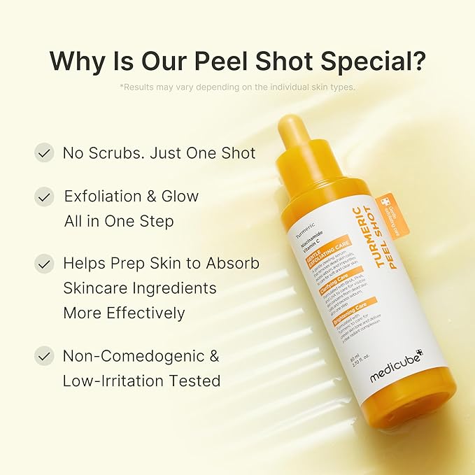 medicube Peel Shot with Turmeric | Reset in One Step | Gentle Exfoliating Serum with BHA, LHA & PHA for Dead Skin Cells, Blackheads & Excess Sebum | For Dull, Rough & Troubled Skin | 2.7 fl.oz