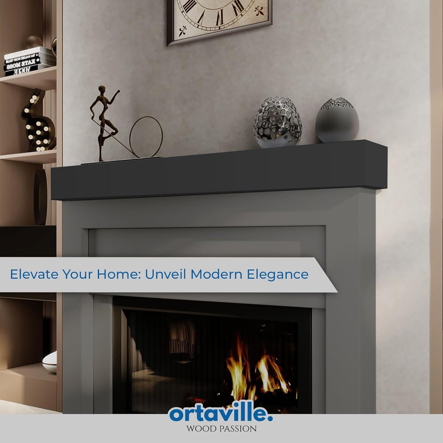 66" Floating Mantel Shelf - Modern White Fireplace Mantel with Matte Lacquer Finish for Living Room Elegance (66", Slate Grey)