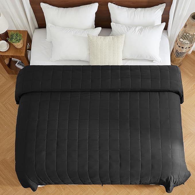 yescool Weighted Blanket for Adults (25 lbs, 88” x 104”, Black) Cooling Heavy Blanket for Sleeping Perfect for 240-260 lbs, King Size Breathable Blanket with Premium Glass Bead