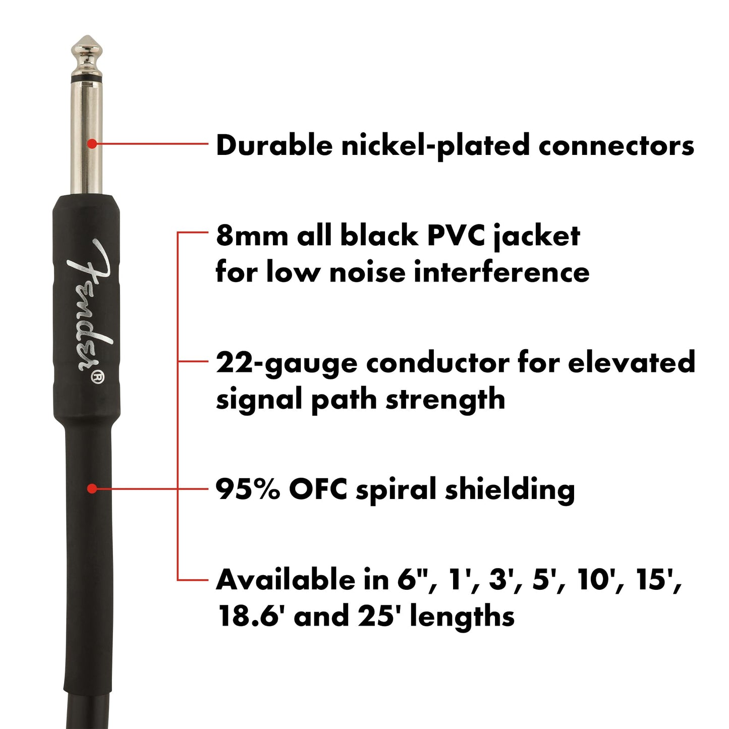 Fender Professional Series Instrument Cable, Guitar Cable, Guitar Accessories, Straight/Angle, Black, 10Ft