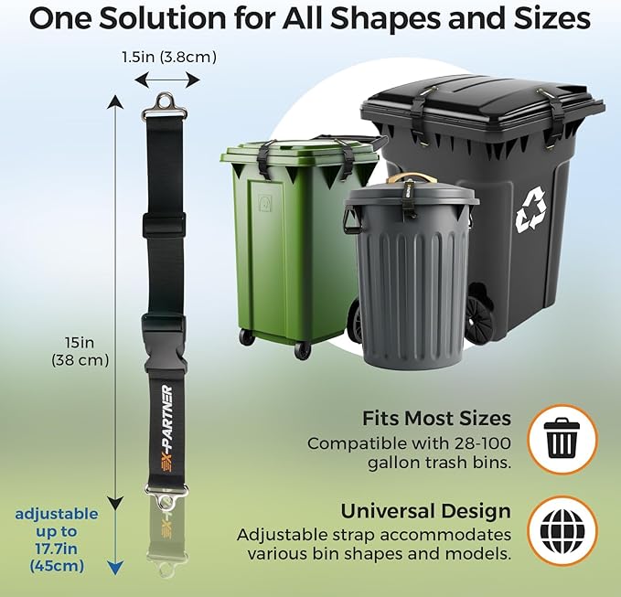 Heavy-Duty Bear Proof Trash Can Locks - Animal-Proof Garbage Can Lid Straps for 28-96 Gallon Outdoor Bins, Secure Locking Buckle Against Raccoons & Wildlife (Black, 4PCS)