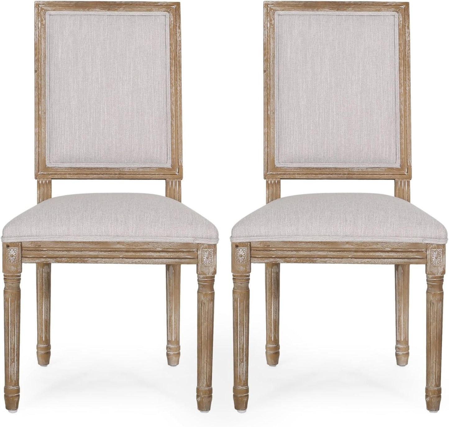 Merax Upholstered Solid Wood Dining Chairs Set of 2, French Country Style Accent Side Seating Furniture for Kitchen, Living Room, Cushioned Back, Light Grey