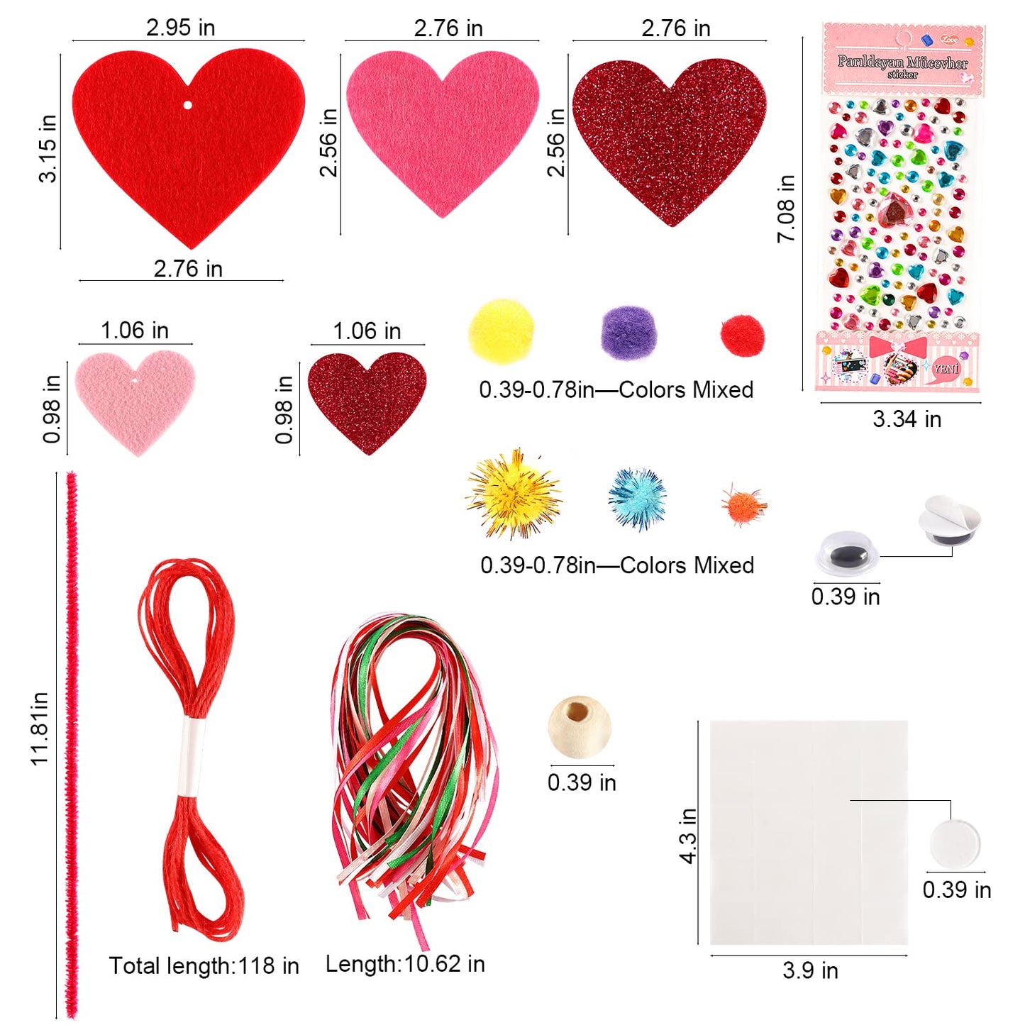 Valentine's Day Crafts for Kids - 361PCS DIY Heart Craft Set for School Gift, 108 Hearts, 50 Googly Eyes, 60 Pom Poms, 36 Wooden Beads, Craft Supplies for Party Favor Decoration