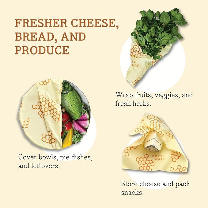 Bee's Wrap Beeswax Wraps for Food - Honeycomb Large 3 Pack Made in USA Reusable & Organic Food Wraps, Sandwich Wrap & Bowl Covers - Eco-Friendly Alternative to Aluminum Foil & Plastic Wrap