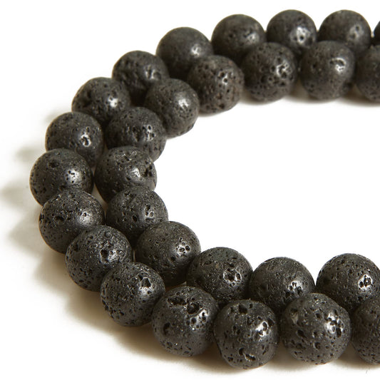 60pcs 6mm Black Lava Beads Natural Gemstone Beads Round Loose Beads for Jewelry Making