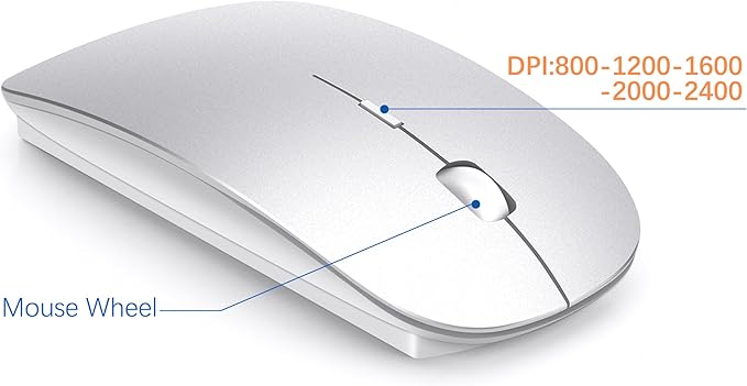 Wireless Keyboard and Mouse Ultra Slim Combo, TopMate 2.4G Silent Compact USB 2400DPI Mouse and Scissor Switch Keyboard Set with Cover, Batteries Included, for PC/Laptop/Windows/Mac - Silver White