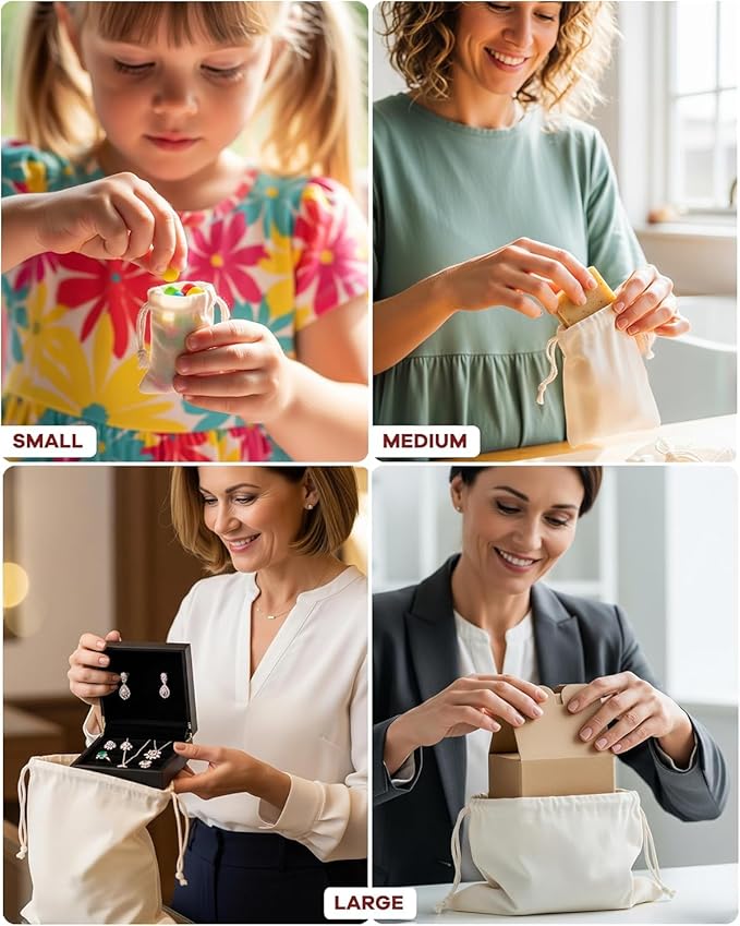 Cotton Muslin Bags 100 Count (2.75 x 3.75 inches) Natural Drawstring, made with 100% cotton in the USA by Celestial Gifts