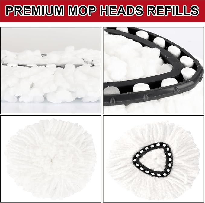 3 Pack White Spin Mop Replacement Heads, Mop Head Replacement 100% Microfiber, Deep Cleaning, Spin Mop Refill Replacement Head Compatible with 1-Tank System