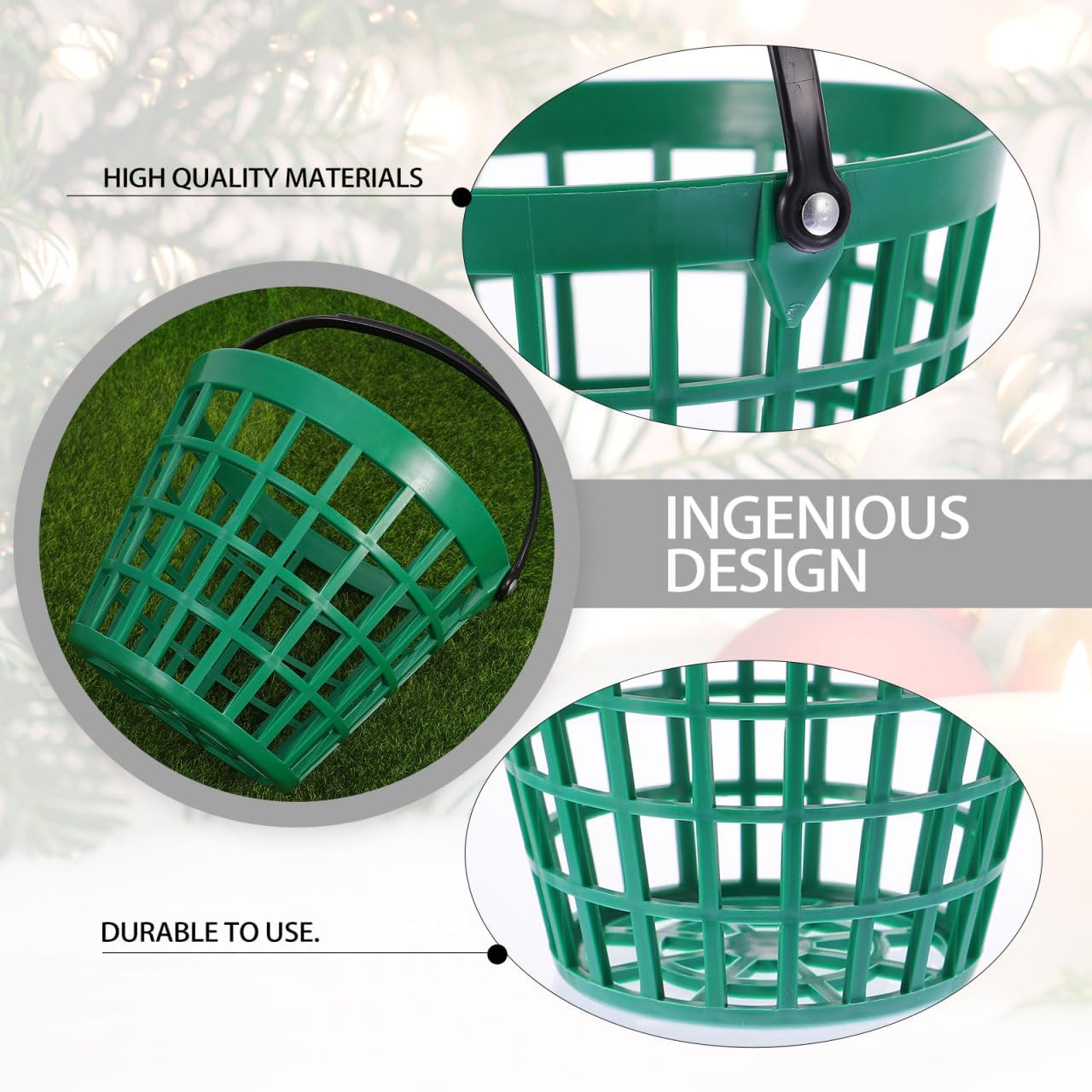 Garneck Golf Ball Storage Basket Nylon Golf Ball Basket Green Golfball Container with Handle Golf Range Bucket Storage Organizer Stadium Accessories for Practice Range and Outdoor Use