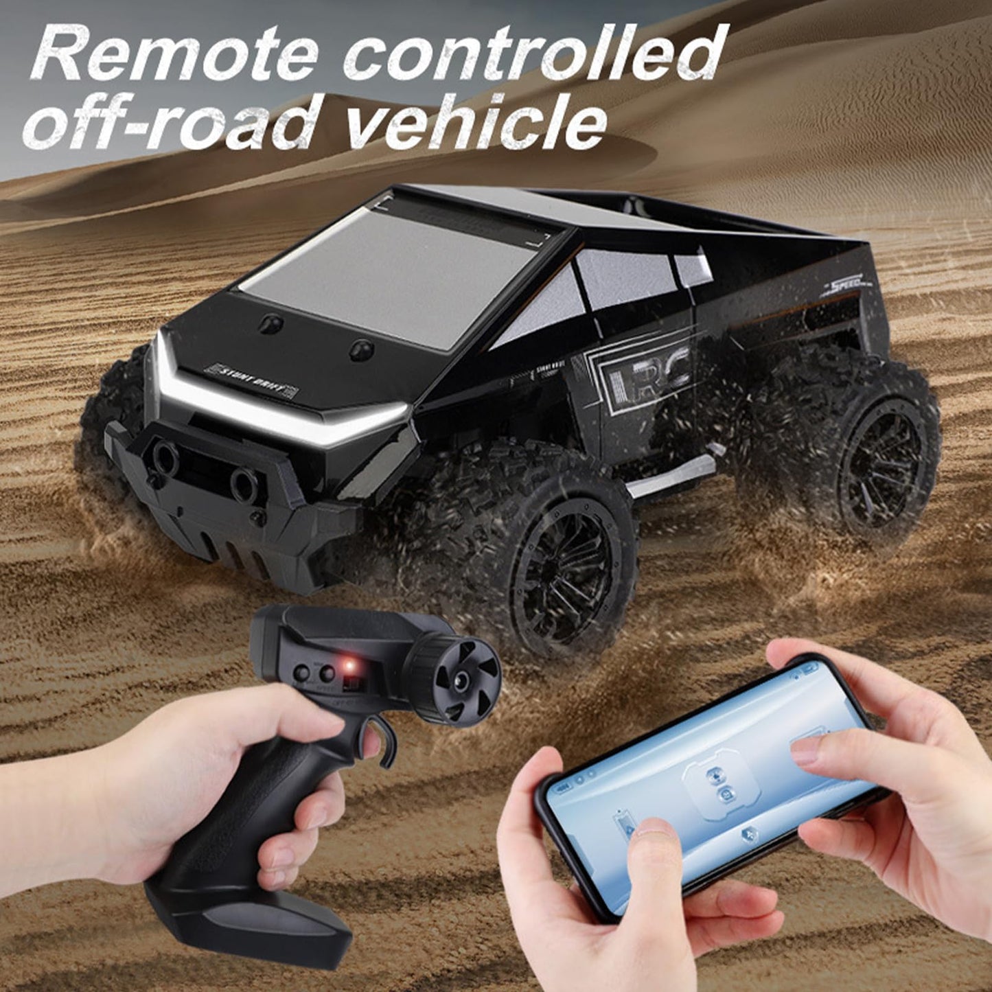 RC Car,1/20 Rc Monster Truck Cyber Toy,Off-Road Pick-up,2WD RC Truck for All Terrain,2.4GHz Vehicles,Equipped with 2 Rechargeable Batteries，Can be Connected to a Mobile Phone for Control (Silvery)