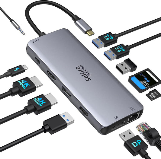 USB C Docking Station Dual Monitor,USB C to HDMI Adapter,Type C Hub Multiport Adapter with Displayport,100WPD USB3.0,SD/TF,Ether