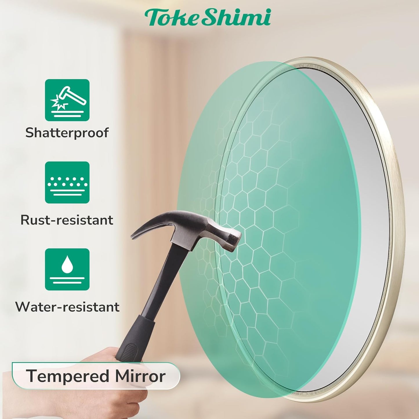 TokeShimi 18 in Round Brushed Nickel Mirror Bathroom, Shatterproof Bathroom Vanity Mirror Circle, 18x18 Silver Round Mirrored Farmhouse Aluminum for Entryway, Bedroom, Restroom, Vanity, Living Room