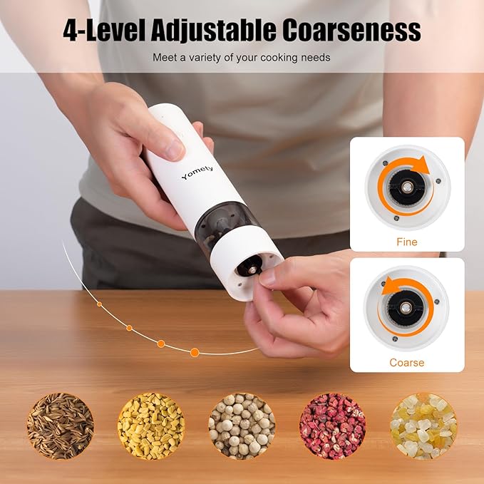 Electric Salt and Pepper Grinder Set Rechargeable Salt and Pepper Grinder Set with Adjustable Coarseness, Salt and Pepper Shakers for Kitchen Gadgets