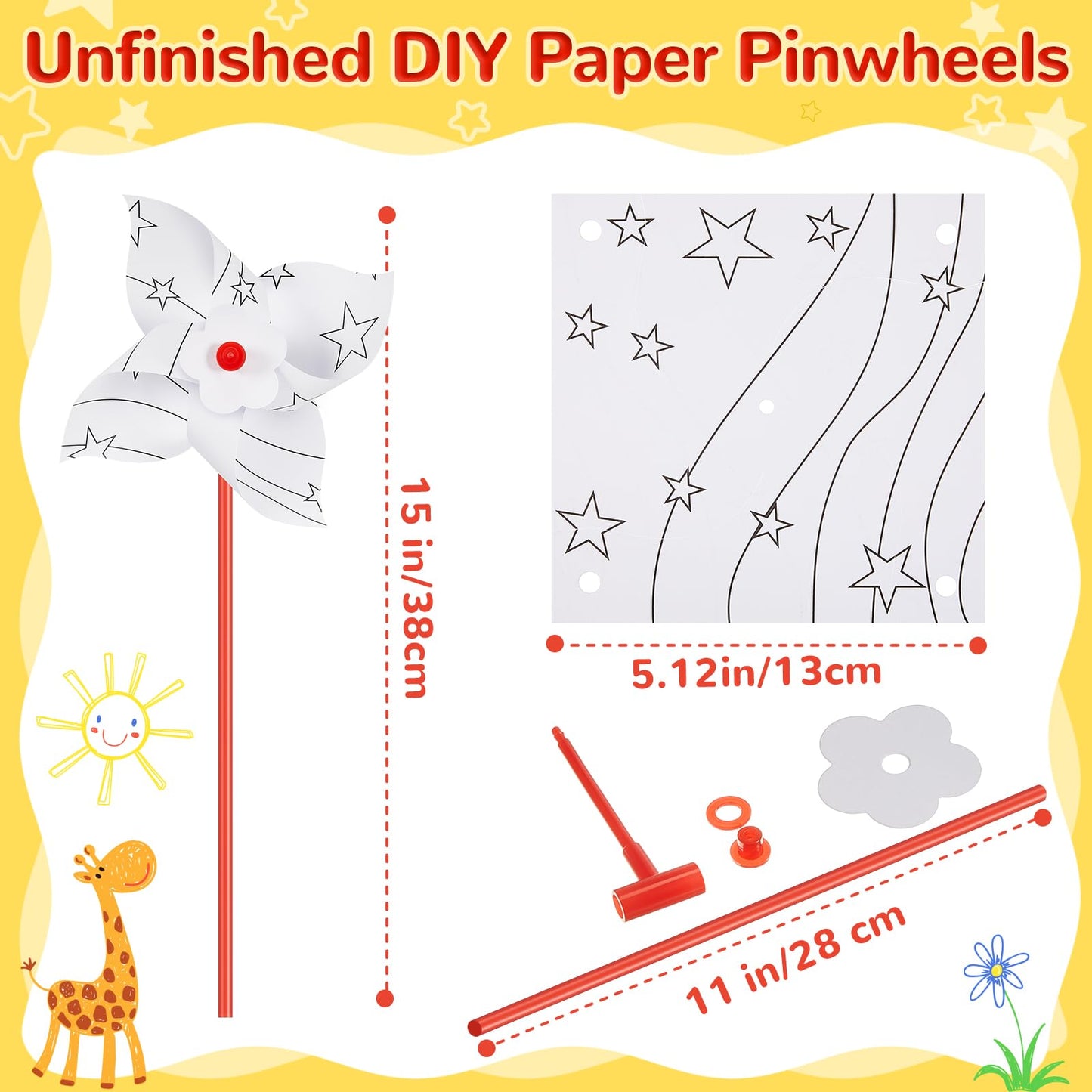 150 Pcs 4th of July Decorations DIY American Flag Pinwheels, 250th Anniversary Patriotic Craft Bulk, Blank Pinwheels for Independence Day, Memorial Day July of 4th Party Favors Supplies (Four Leaf)