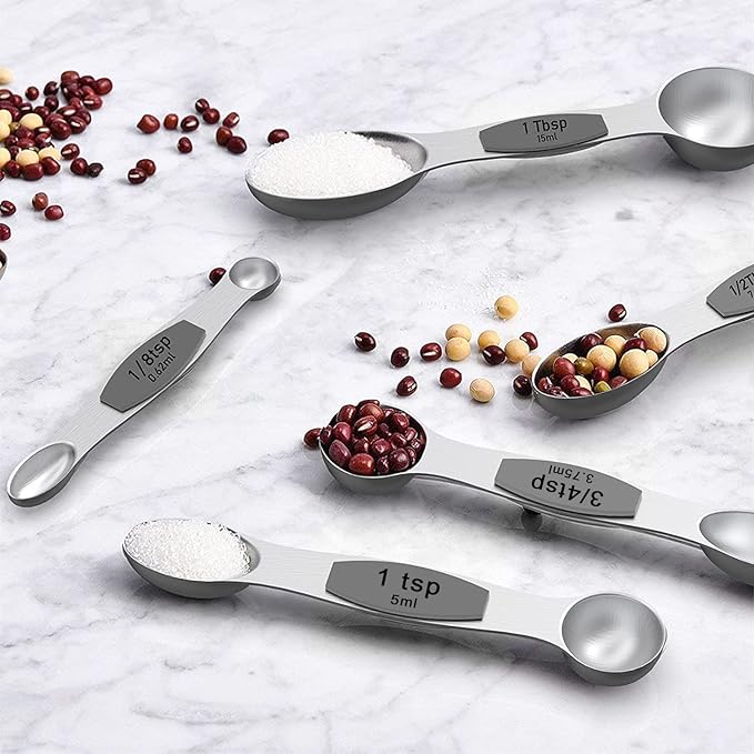 Wildone 16Pc Stainless Steel Measuring Set, 8 Cups & 7 Magnetic Measuring Spoons, Stackable & 1 Leveler (Gray)