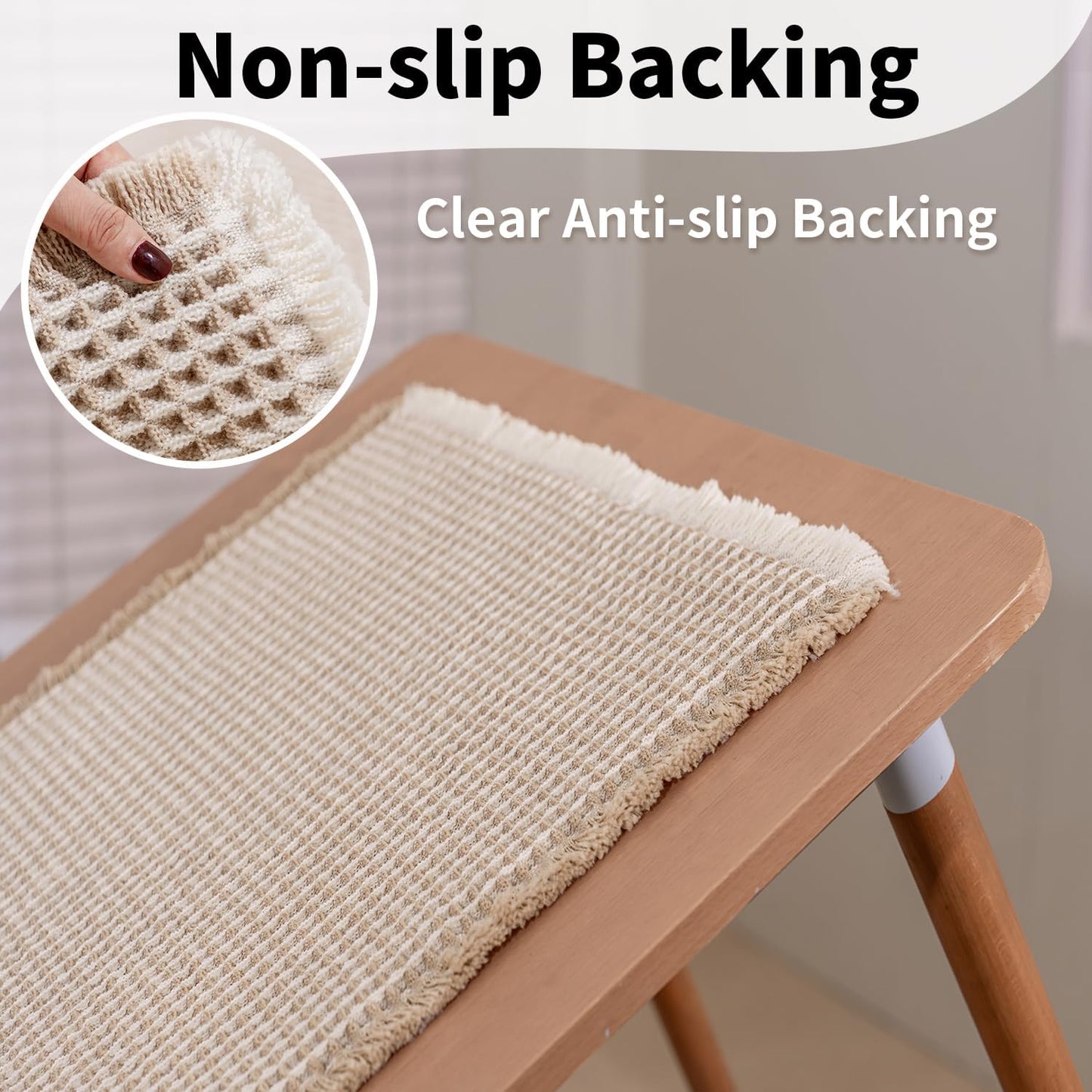 Waffle Bath Mat - Boho Bathroom Rugs Non Slip Washable, Super Absorbent & Quick Dry, Soft Bath Mat Farmhouse Bathroom Decor, 20'' x 48'', Khaki and White