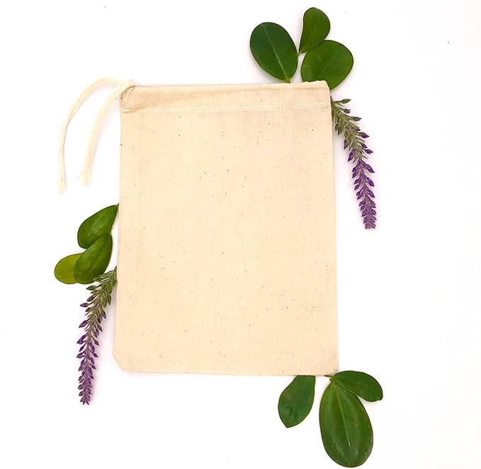 4x6 Inches Natural Cotton Reusable Produce Muslin Bags – Multipurpose Drawstring Storage Pouch for Everyday Use (25)
