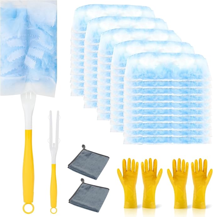 Duster Refill for Cleaning with 2 Handles, Heavy Duty Disposable Duster Kit Unscented Replacement Head Dust Removal Brush for Electronics, Furniture, Blinds, Ceiling Fans, Walls (50pack)