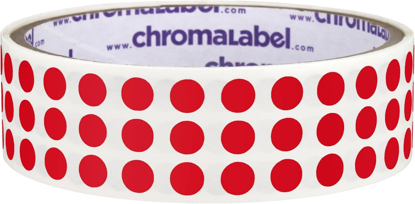 ChromaLabel 1/4 Inch Round Colored Stickers, Permanent Sticky Dots Color Coding Labels, Ideal Dot Stickers for Arts and Crafts - 1000 Colored Sticker Dots per Roll, Red Sticker