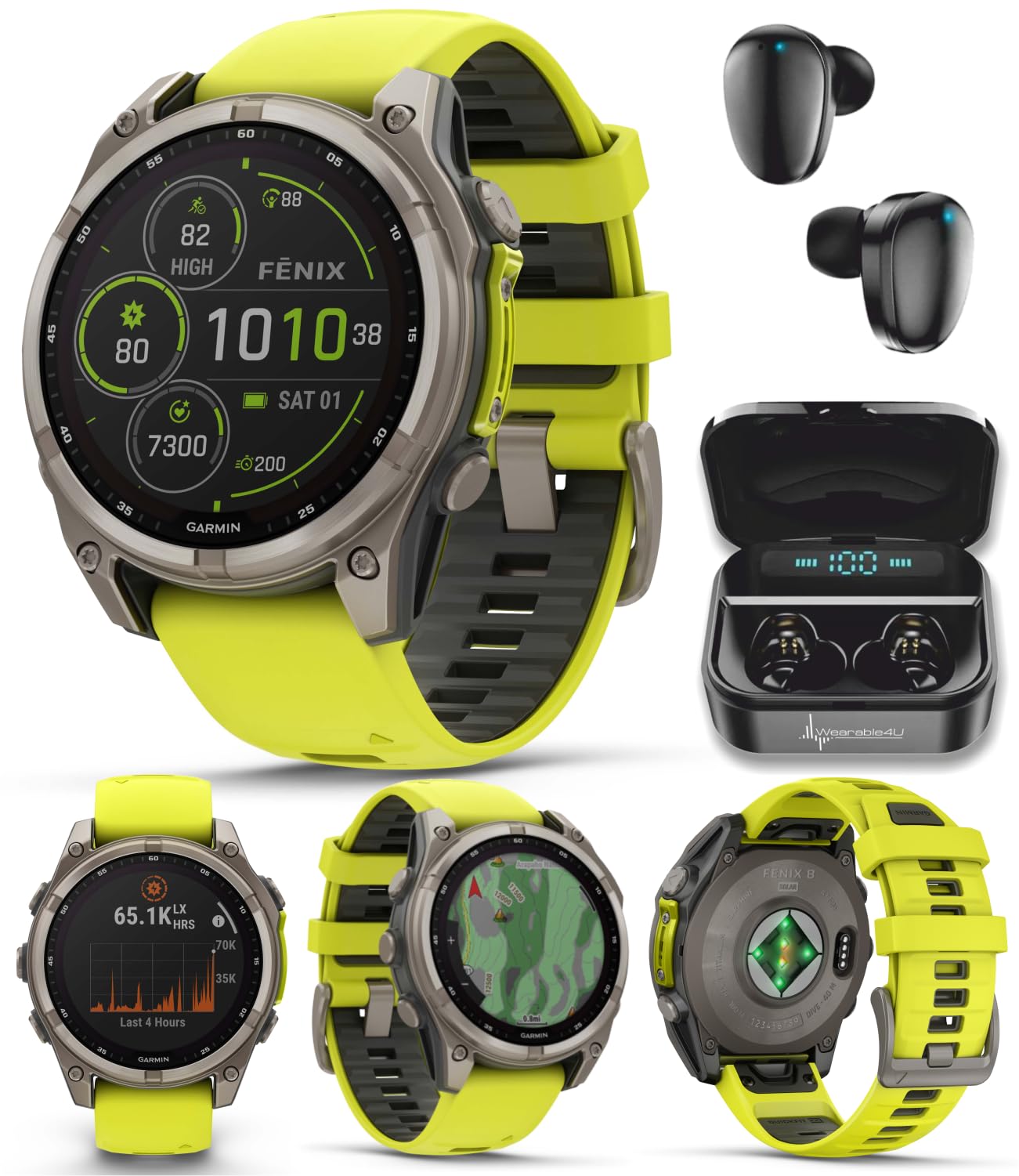 Wearable4U Garmin Fenix 8 - 47 Mm Multisport Gps Smartwatch, Solar, Sapphire, Titanium With Amp Yellow/Graphite Silicone, Built-