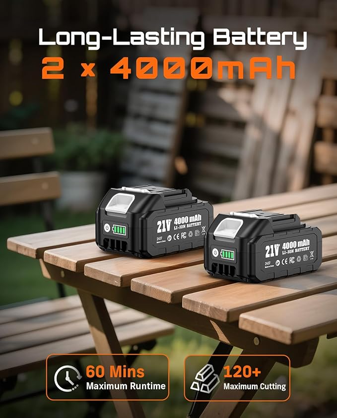 Cordless Reciprocating Saw With 8 Blades – 2×4000mAh Batteries, Brushless Motor, Variable Speed 0‑3200 SPM, Tool‑Free Blade Change, Power Reciprocating Saw for PVC Wood, Metal Cutting DIY