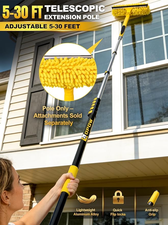 7-30 FT Telescopic Extension Pole, Multi-Purpose Aluminum Alloy Telescoping Rod with Universal Twist-on Metal Tip Flip-Lock Design, for Painting Cobweb Dusting, Window Cleaning, Christmas Lights