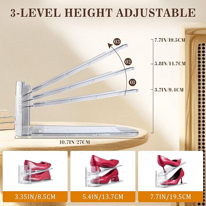 Adjustable Shoe Slots Organizer,8PACK Transparent Shoe Stackers Shoe Rack Holder Shoe Space Savers Double Layer Stack Shoe Racks for Closet Organization(Transparent)