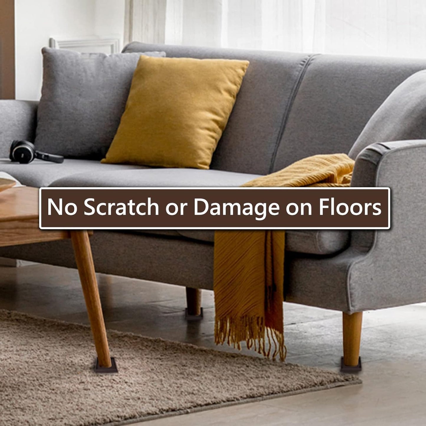 5x5 Square Rubber Furniture Caster Cups, Anti-Sliding Furniture Pads Bed Stopper Floor Protectors with Grip - Protect Any Flooring