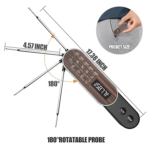 Rechargeable Meat Thermometer Digital with Ultra-Fast 0.5 Sec Instant Read, NIST Certified ±0.5°F Accuracy, Auto-Rotating Backlight Display, IP67 Waterproof, Oven Safe for Grill, BBQ, Smoker, Candy