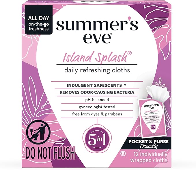 Summer's Eve Island Splash Feminine Wipes, Gentle pH-Balanced Formula Helps Control Vaginal Odor, Individually Wrapped, 12 Wipes