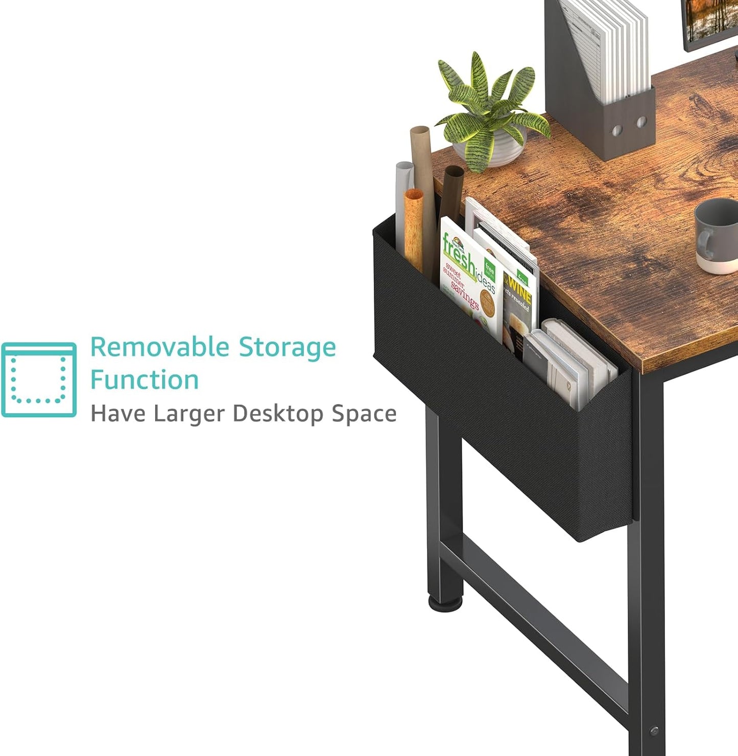 Lufeiya Computer Desk with Power Outlet, 47 inch Teen Study Table Home Office Work Writing Gaming Desks with Charging Station Outlets Built in, Brown