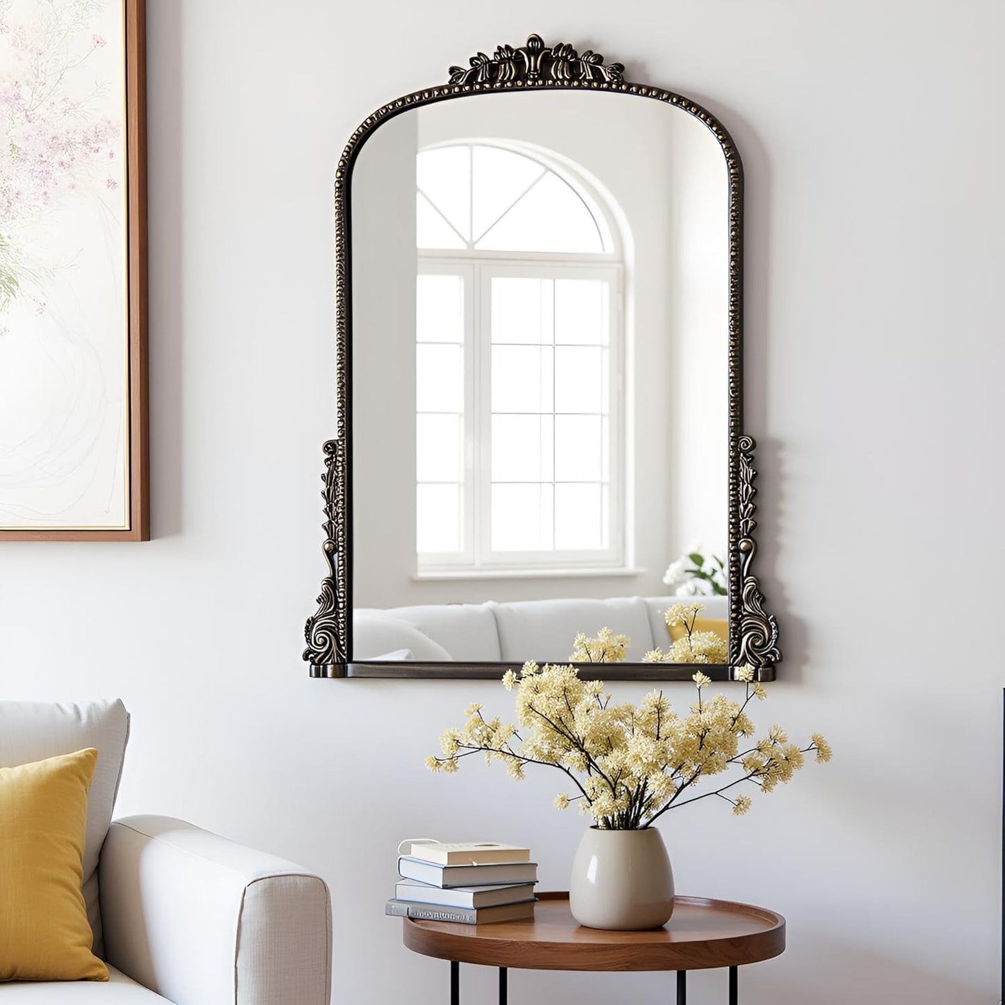 SHYFOY Antique Wall Mirror, Vintage Mirrors for Wall Decor, Baroque Decorative Mirror for Living Room Entryway Powder Room, Traditional Elegant Ornate Mirror, 31.5'" X 23.6'' Black-Gold