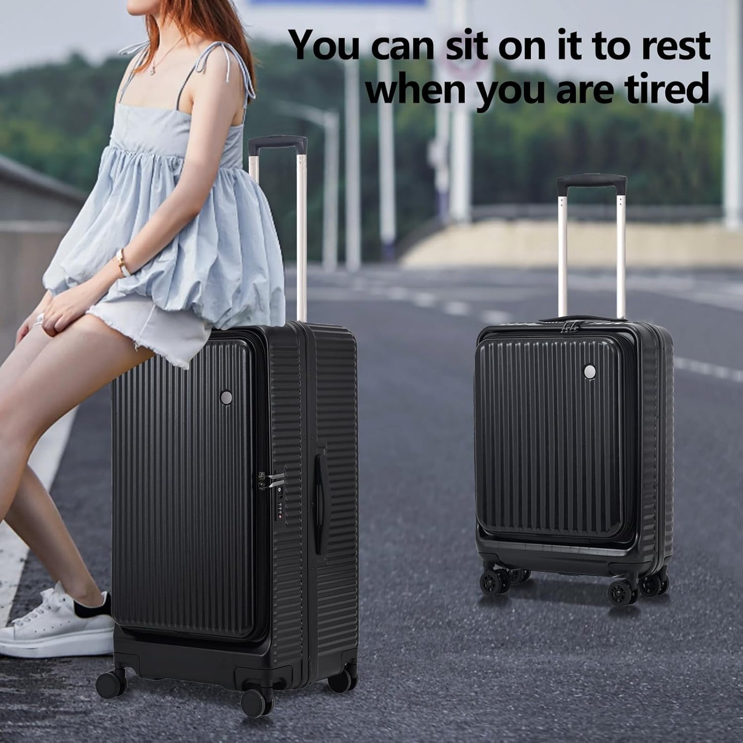 2 pieces 20/29 Aluminum Frame Carry On and Checked Luggage Set with Side Opening, Lightweight Hardshell ABS+PC Trunk Suitcase with TSA Lock, 360° Universal Wheels & Adjustable Handle, Black