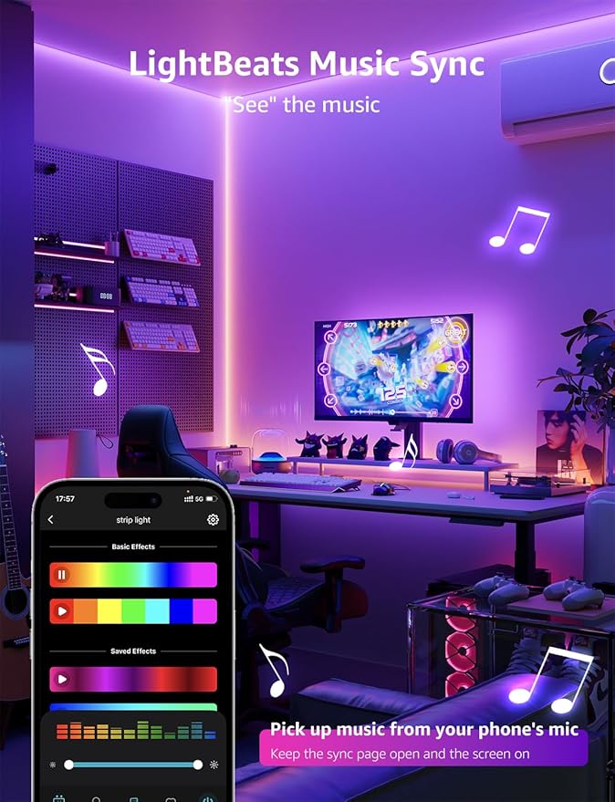 Lepro SE1 AI Smart LED Strip Lights - 16.4ft RGB Color Changing Light Strips with APP Control, AI Generated Lighting, Music Sync, 2.4GHz Wi-Fi & Bluetooth LED Lights for Home Decor (No Remote)