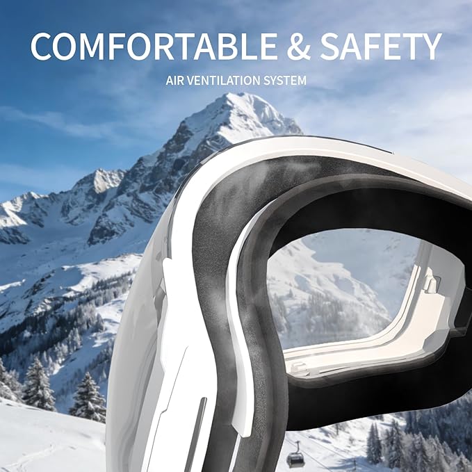 Ski Goggles for Men Women Adult & Youth, OTG Snowboard Goggles Anti Fog, Snow Goggles UV Protection Wide Vision
