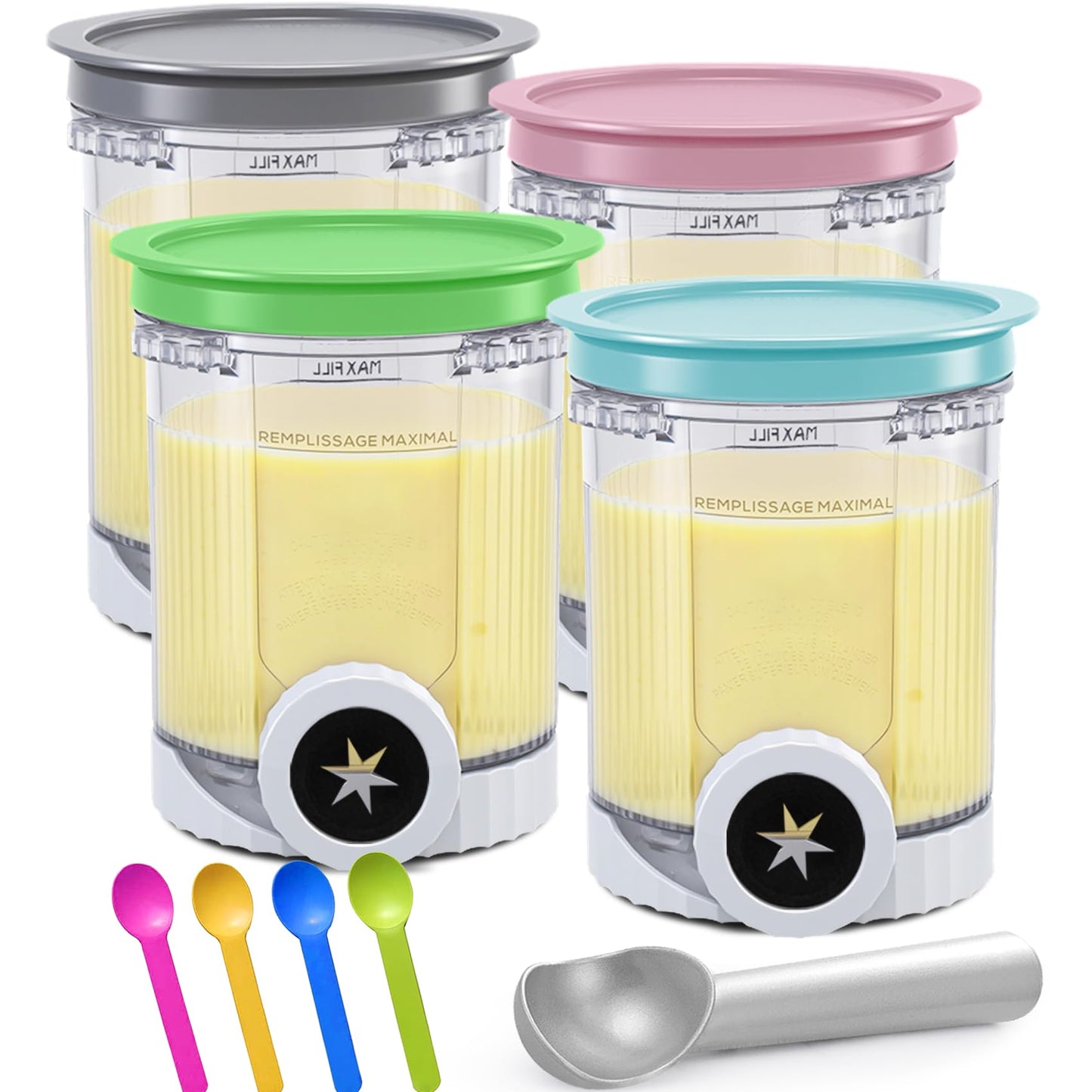 Creami Pints and Lids for Ninja Swirl, 4 pack Creamy Icecream Containers Cups Jars Tubs Canisters Smoothie Pot Compatible with N