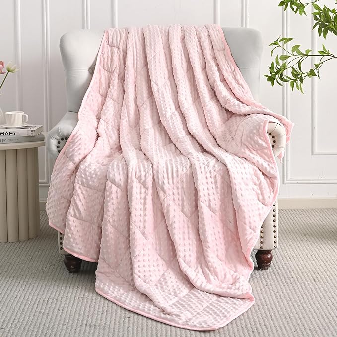 Mr. Sandman Weighted Blanket for Adults, Minky Dots Heavy Blanket for Woman,Man Sleeping/Calm, Soft, Cozy and Cooling Weighted Throw Blankets, Machine Washable, 60 x 80in, 20 Pounds, Pink