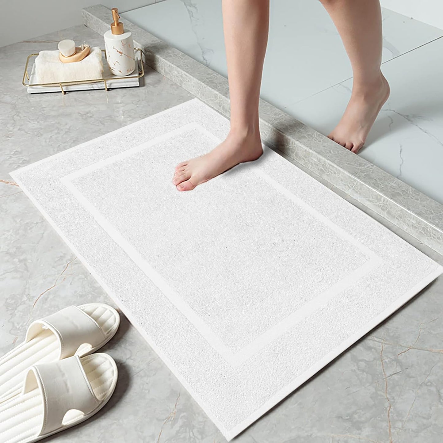 DAN RIVER Classic Cotton Bath Mats Set of 2 – Not a Bathroom Rug, Ultra Soft, Highly Absorbent & Machine Washable Bath Mat Towel for Bathroom Floor Mat – Durable, Quick-Dry, 21x34 Inches, White