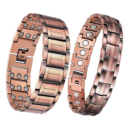 Feraco 2pcs Copper Bracelet for Men - Magnetic for - 3500 Gauss Magnets for Migraines Tennis Elbow - Copper Jewelry Gift with Adjustable Sizing Tool