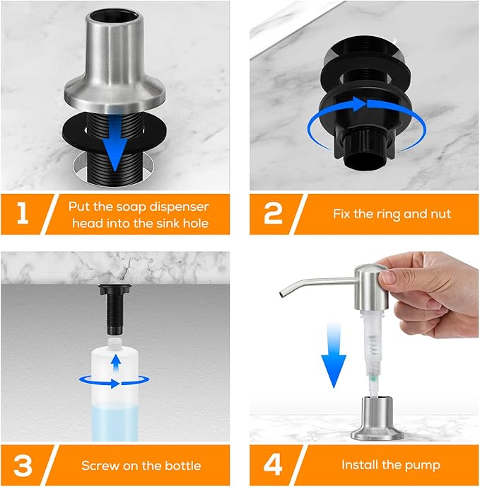 Soap Dispenser for Kitchen Sink, Bulit in Soap Dispenser Lotion Dispenser with 17 OZ Large Soap Bottle Refill from The Top, Brushed Nickel Stainless Steel Countertop Pump Head