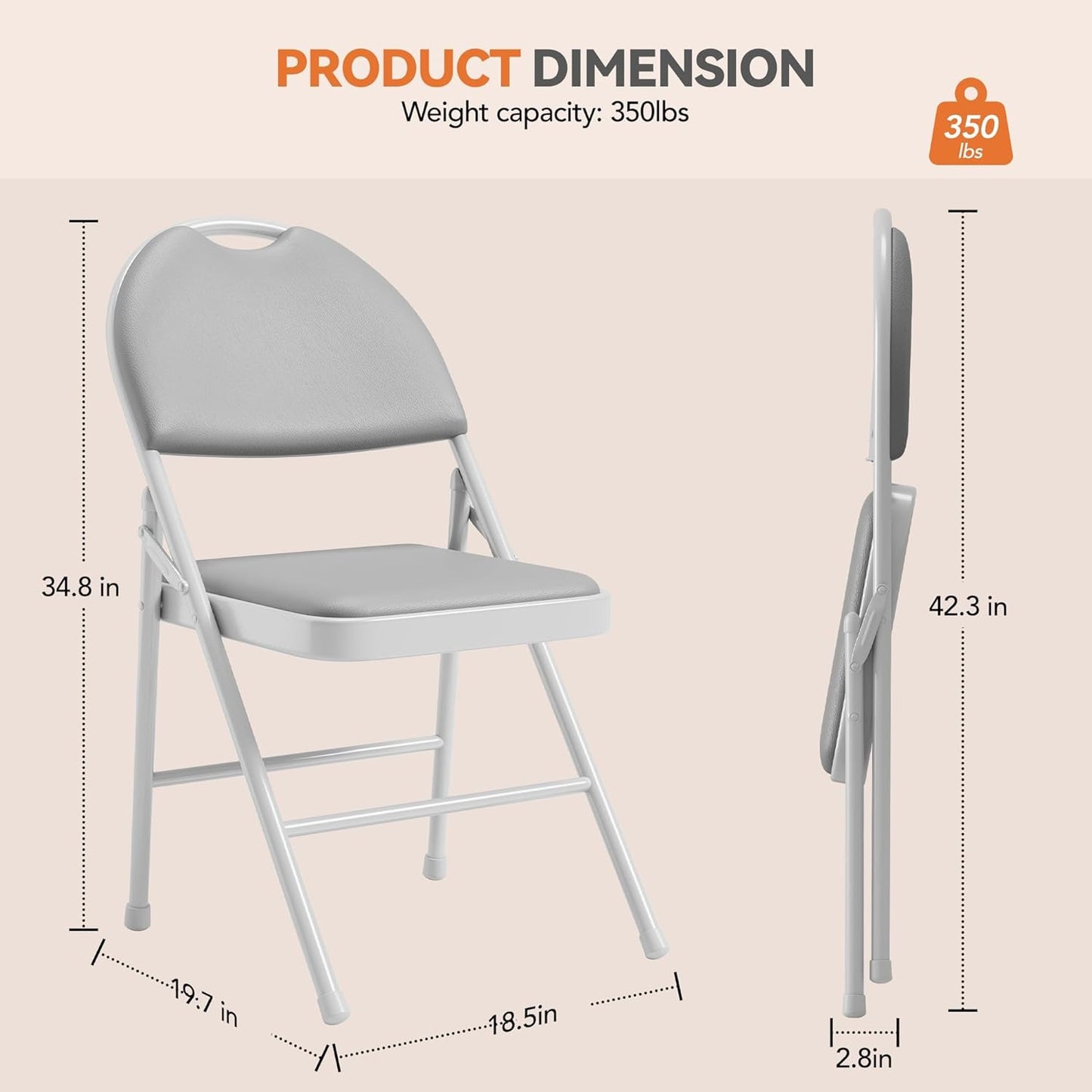 GarveeHome 4 Pack Folding Chairs with PU Leather Padded Cushion and Back, Metal Foldable Chair for Indoor Outdoor, Commercial Stackable Guest Chairs for Camping, Dining Room, Office, Party, Grey