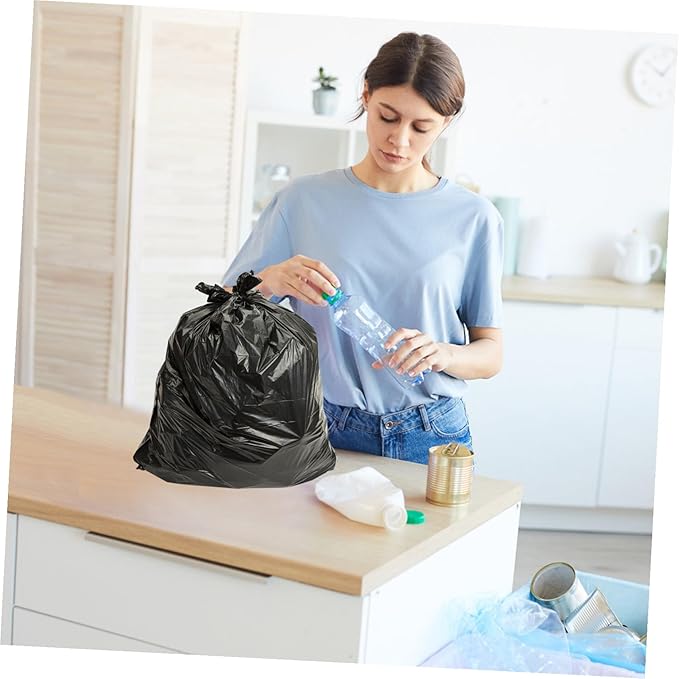 GANAZONO 100pcs Thickened Biodegradable Plastic Garbage Bags Strong Trash Liners for Home Kitchen Bathroom Office Disposable Handheld Refuse Bags Black