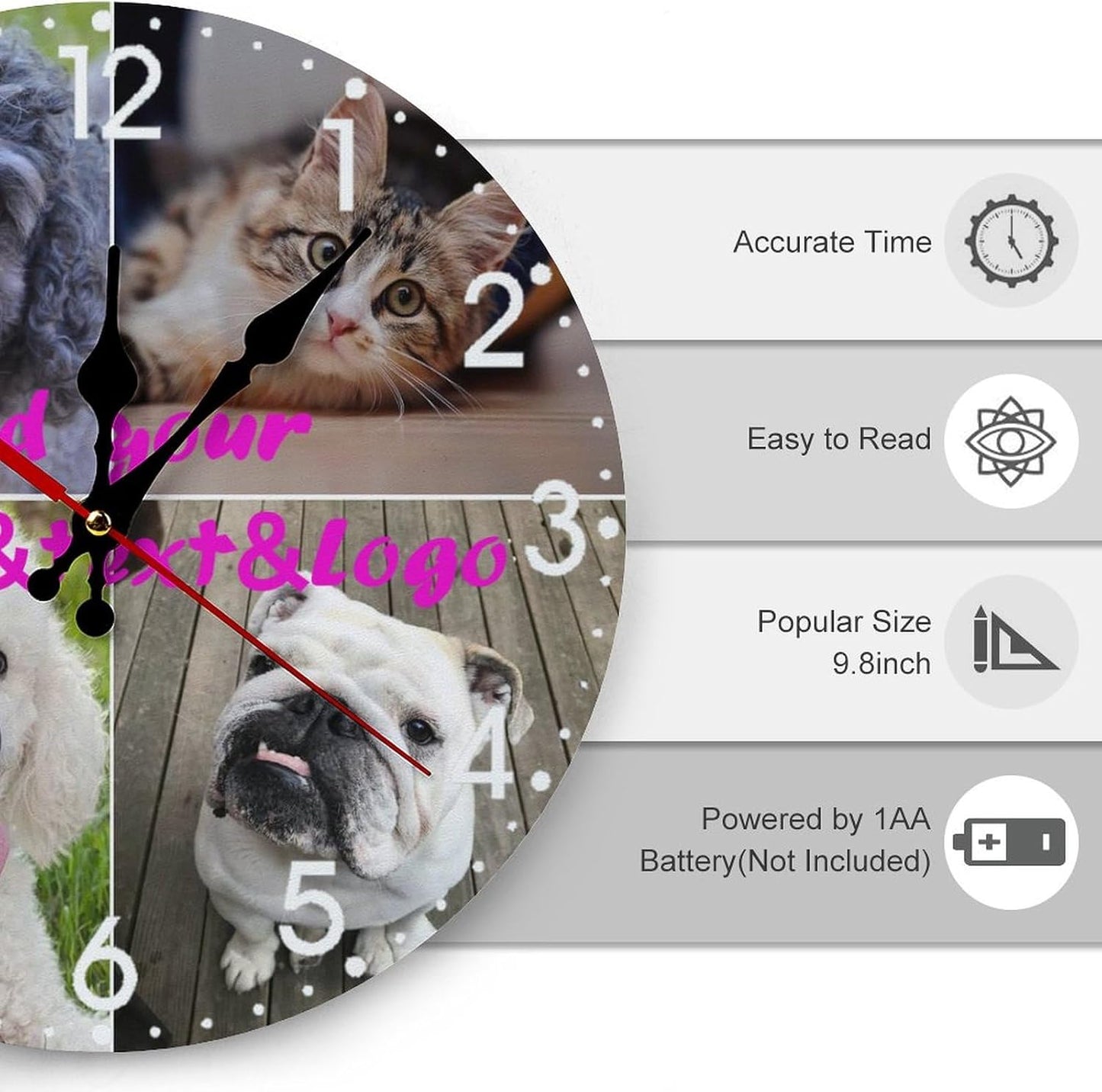 Custom Wall Clock,Personalized Wood Clock add Your Photo/Text,Customizable Silent Round Decoration for Kitchen Bathroom 23.6inch style4