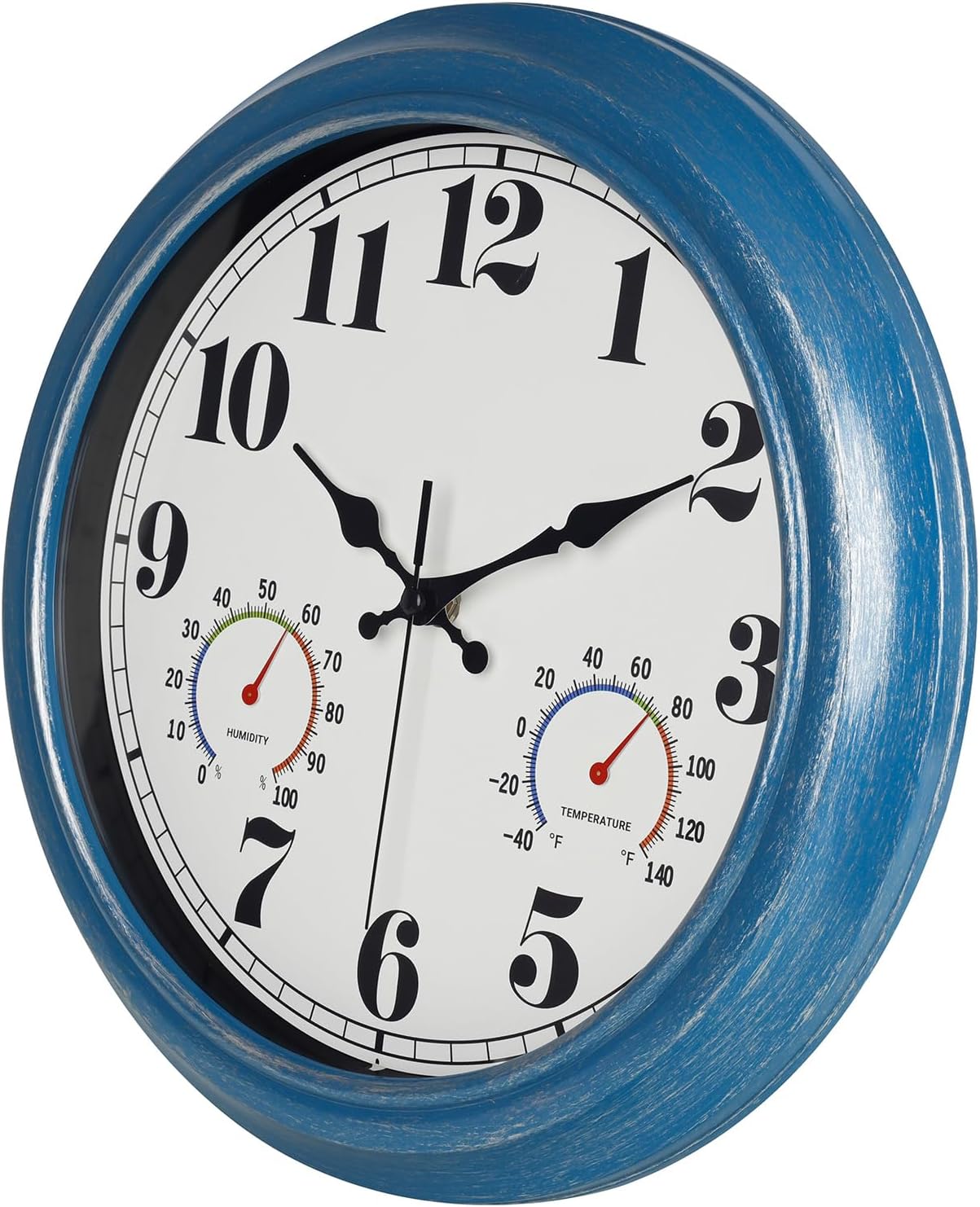 JENLYSTIME 13 Inch Outdoor Clock, Waterproof and Silent, with Thermometer and Hygrometer, Large Numbers for Easy Reading, Perfect for Home,Office,Bedroom,Kitchen,Porch,Garden,Pool(Blue)