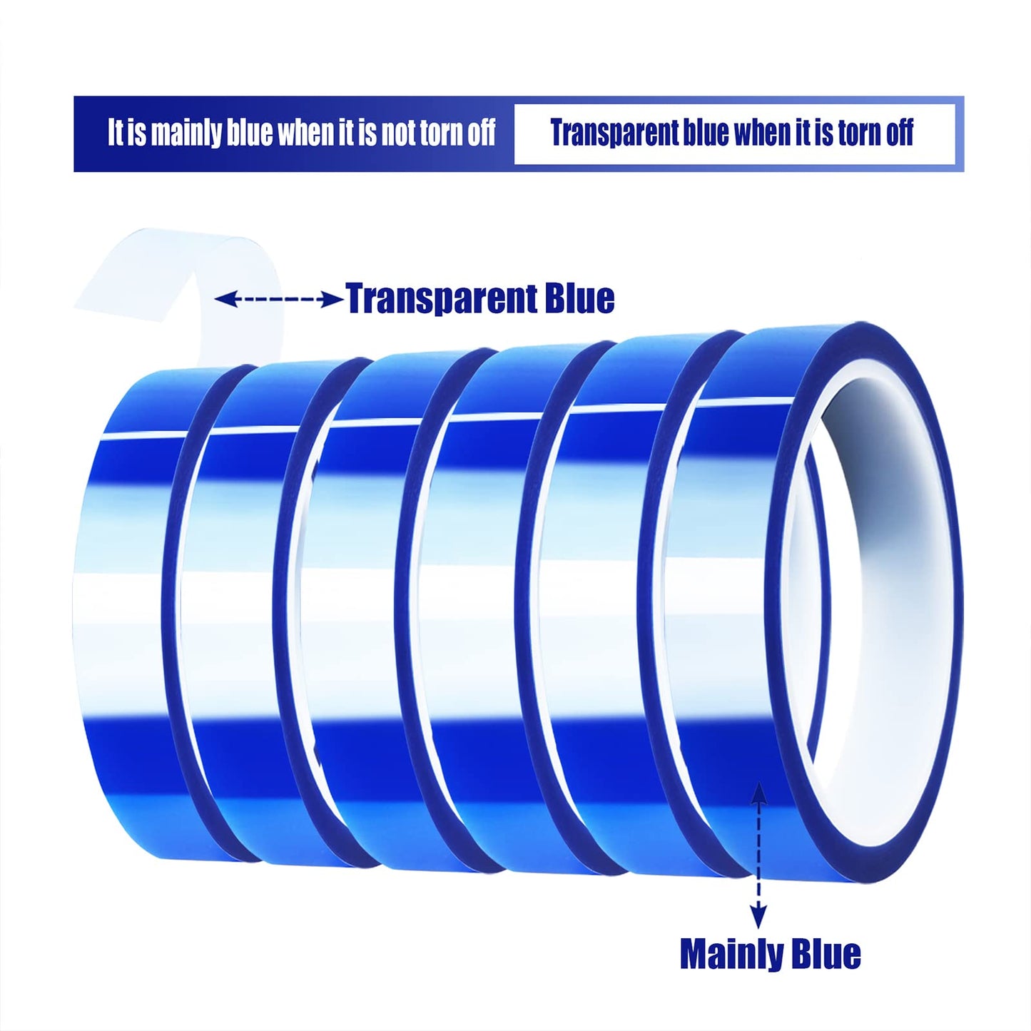 MEBMIK 6 Rolls 20mm x33m(108ft) Blue Heat Tape High Temperature Heat Resistant Tape Heat Transfer Tape for Heat Sublimation Press Vinyl,No Residue