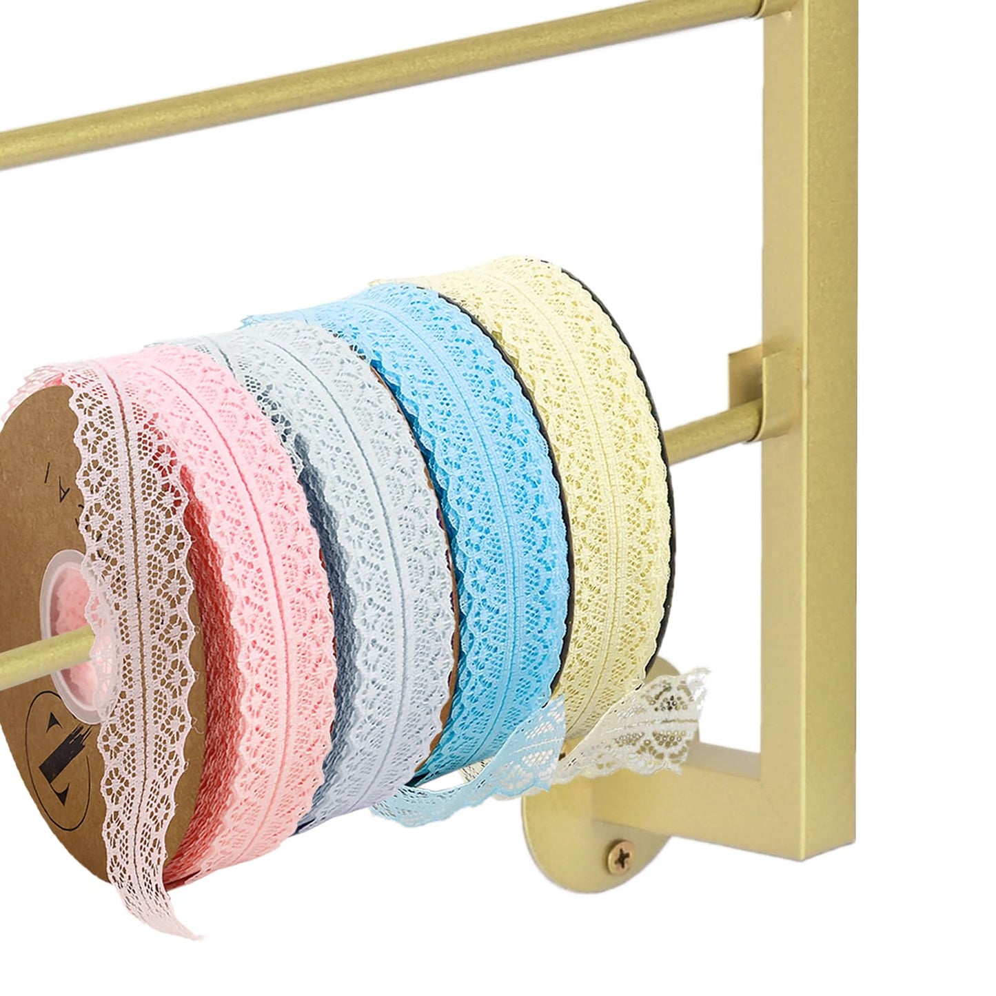 Yonynise Ribbon Storage Organizer,Wall Mounted Ribbon Holder Rack,7 Tier Large Capacity Metal Ribbon Storage for Craft Room,Flower Shop,Cake Shop,Gift Wrapping Paper,Golden