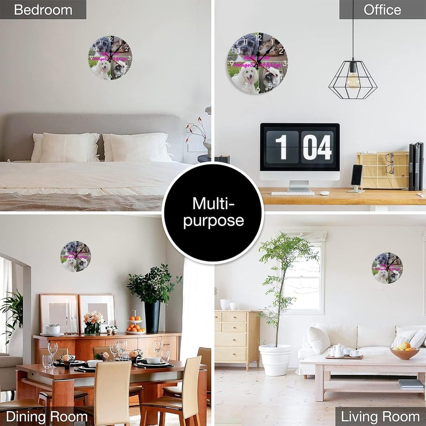 Custom Wall Clock,Personalized Wood Clock add Your Photo/Text,Customizable Silent Round Decoration for Kitchen Bathroom 15.7inch style4