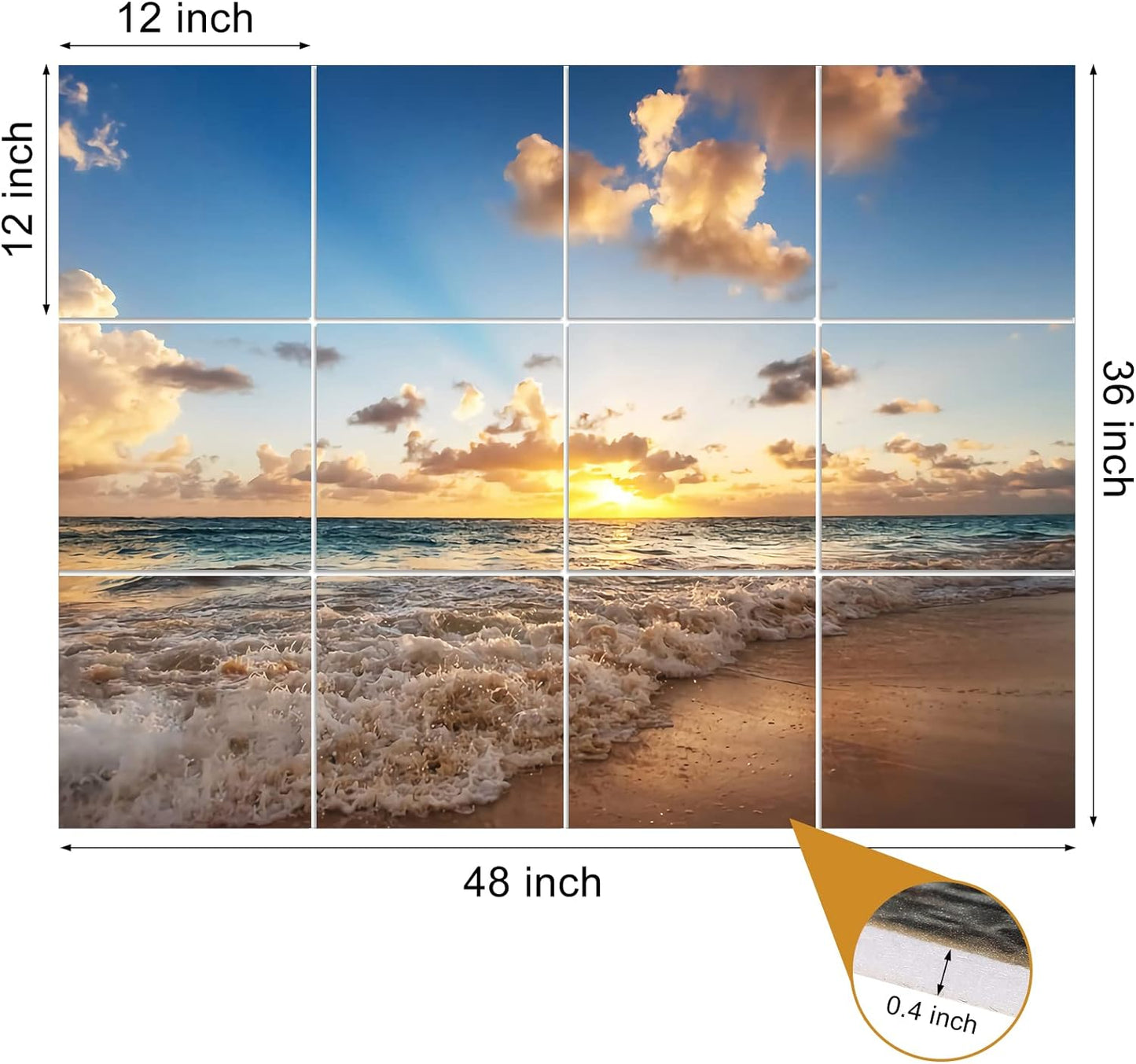 Dmsky Art Acoustic Panels,48“x36”Acoustical Wall Panel, Decorative Sound Absorbing Panel for Walls, Studio Acoustic Treatment Soundproof Wall Panel,12 Pack,Beach